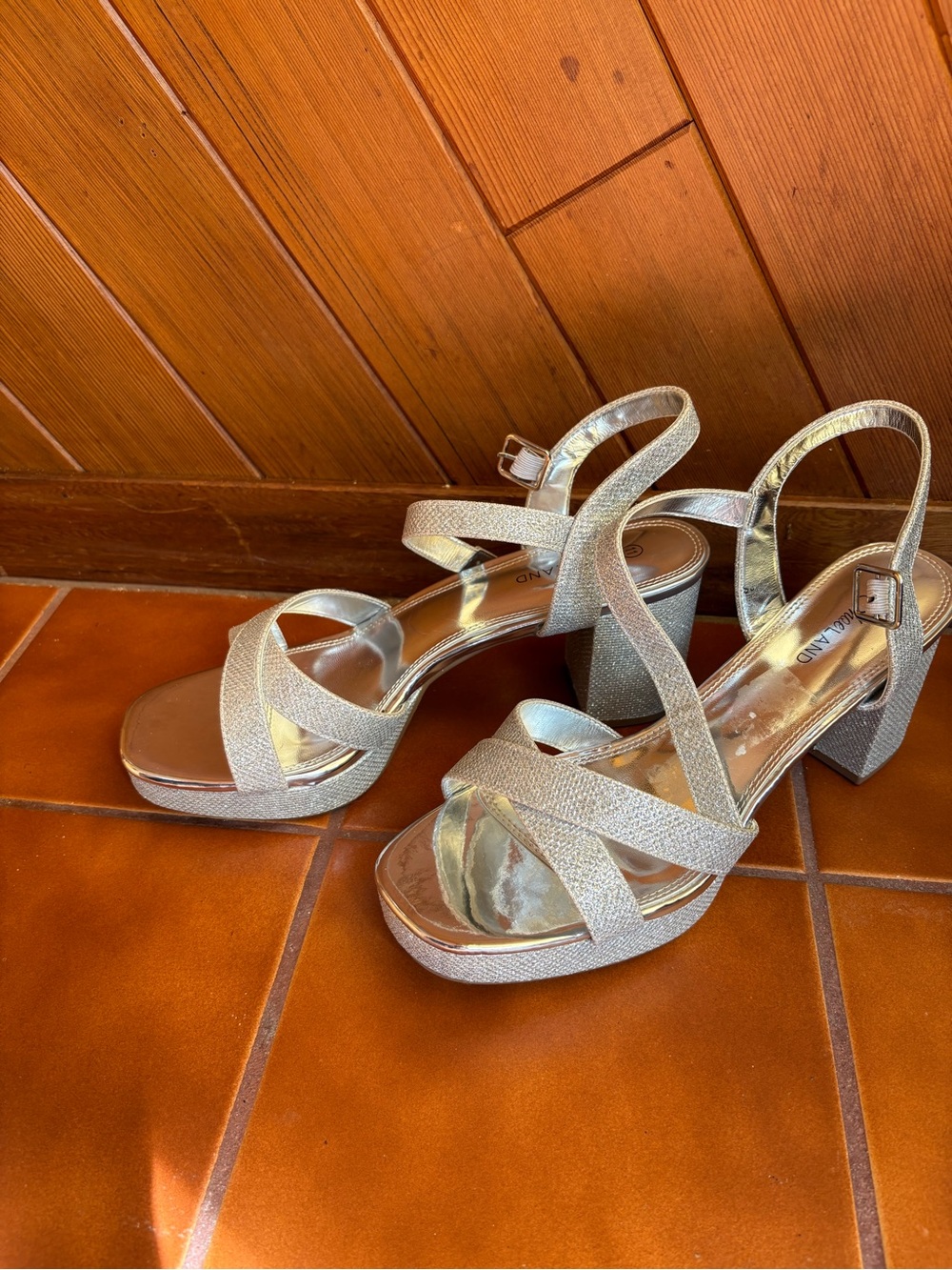 Metallic Silver Strappy Block Heel Sandals - Brand: shoe land